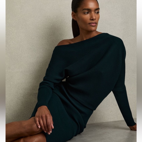 Reiss Lara off shoulder Teal dress - Picture 3 of 12